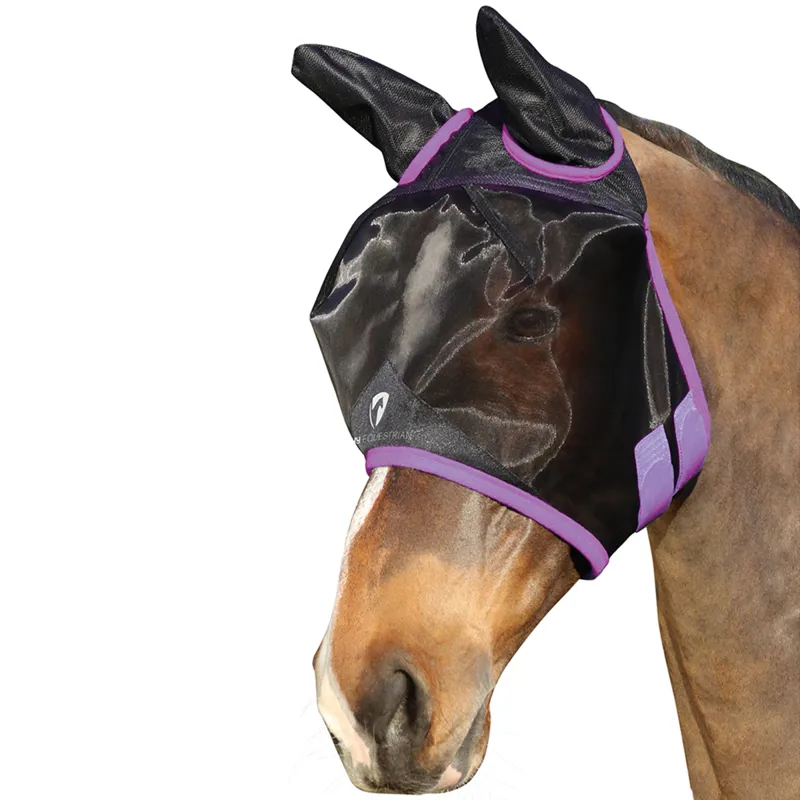 Hy Equestrian Mesh Half Mask with Ears - Black/Grape Royal